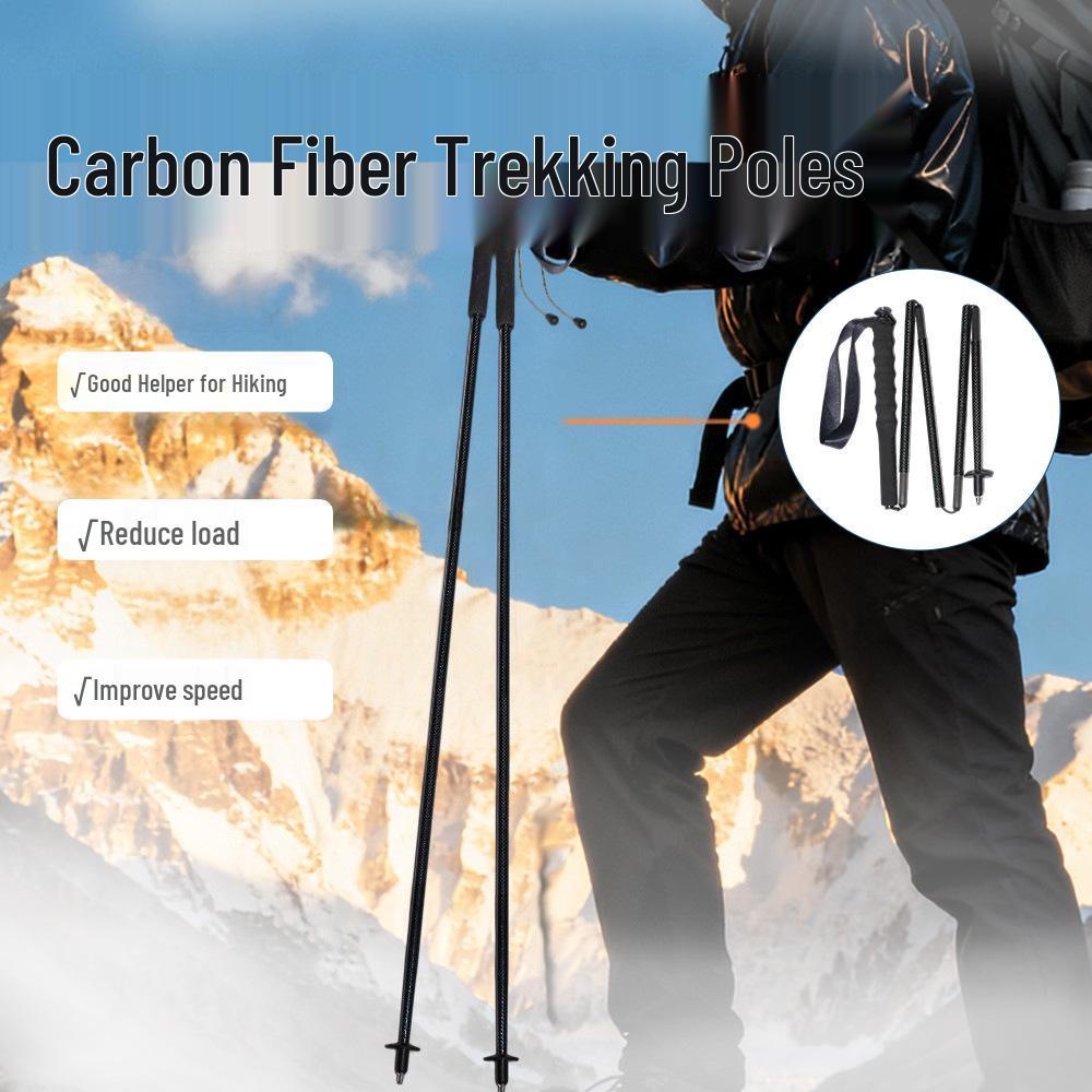 Silver Carbon Fiber Ultra-light Foldable Trekking Poles for Hiking, Camping, and Mountaineering