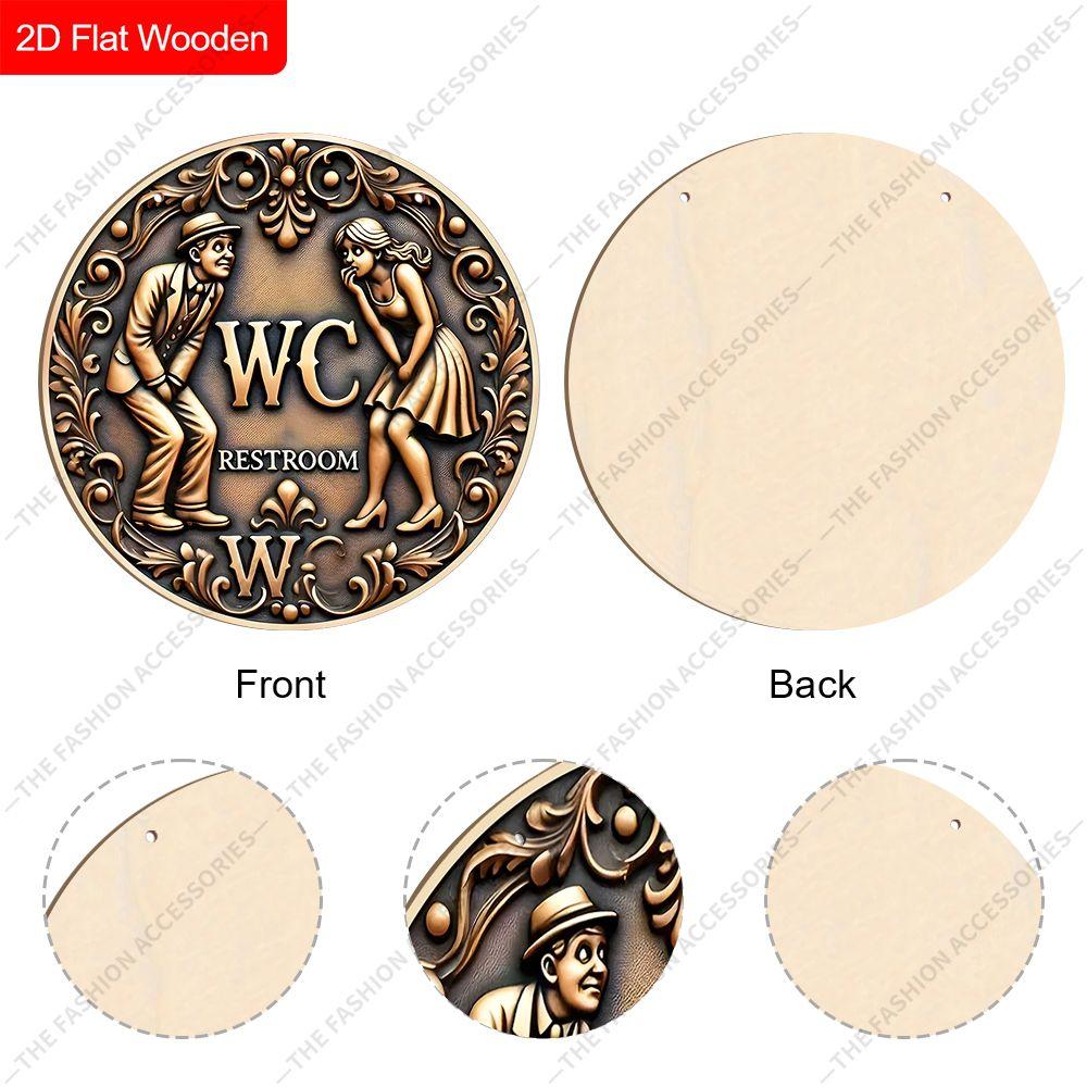 Wooden Hanging Decorative Signs, Bathroom Decorations, 2D Flat Pendants, the Pattern Is Two People and the ”WC" Logo, a Housewarming Gift for Friends