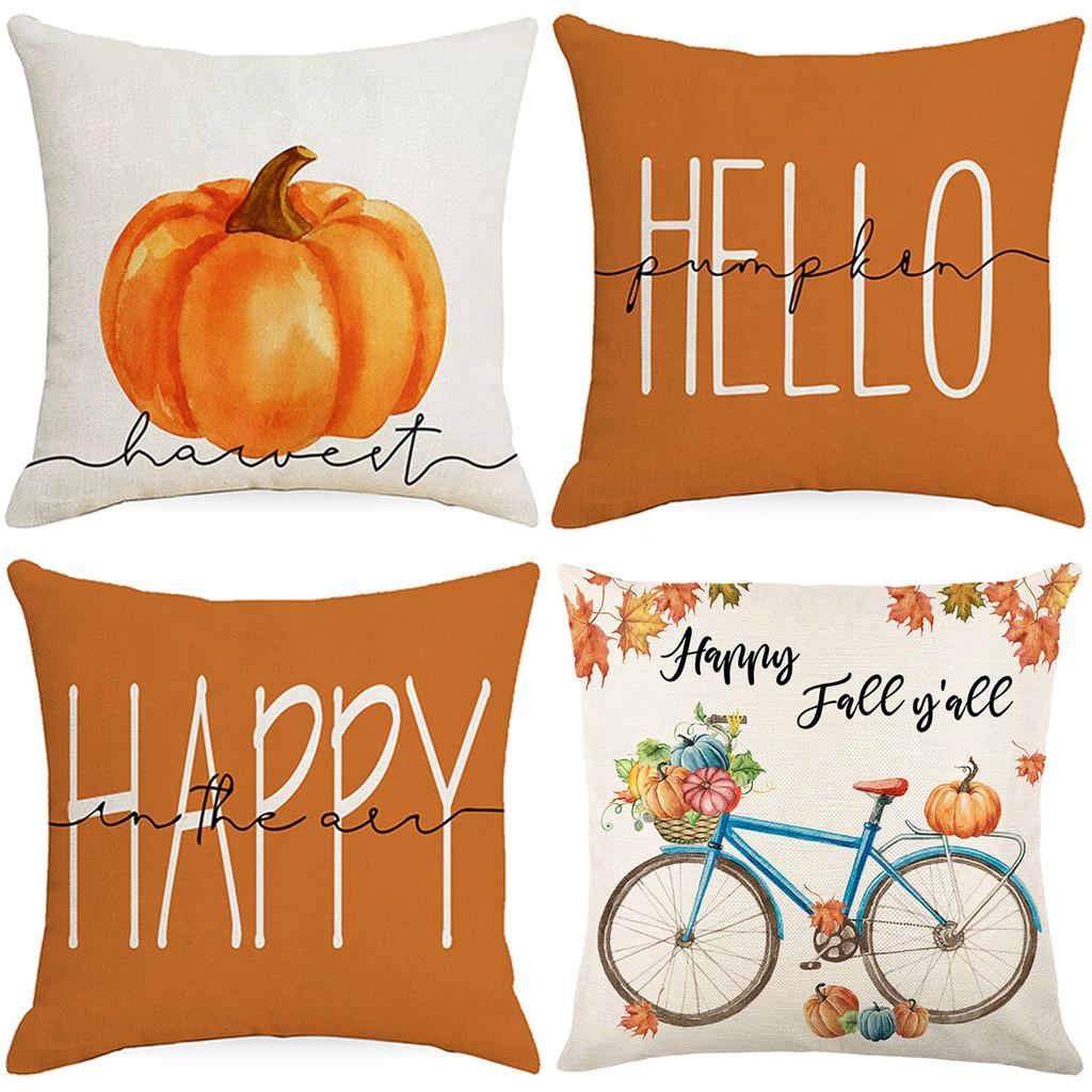 18x18 Fall Pillow Covers, Thanksgiving Decorative Throw Pillowcases, Maple Car Linen Throw Cushion Covers For Sofa Couch Home Decor, 4pcs