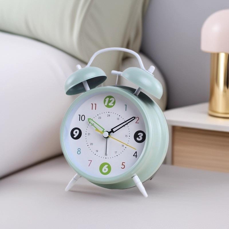 High-value 1-inch metal bell alarm clock for primary school students, children's bedside silent clock, desktop clock ornament