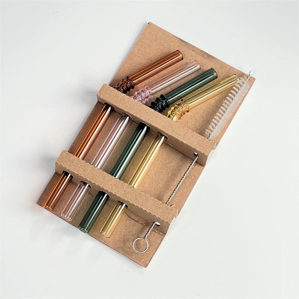 4PC/set Jade Color Glass Straw Heat Resistant Cold Beverage Bent Straws Reusable Straw 150mm*8mm Short Stem Drinking Straw