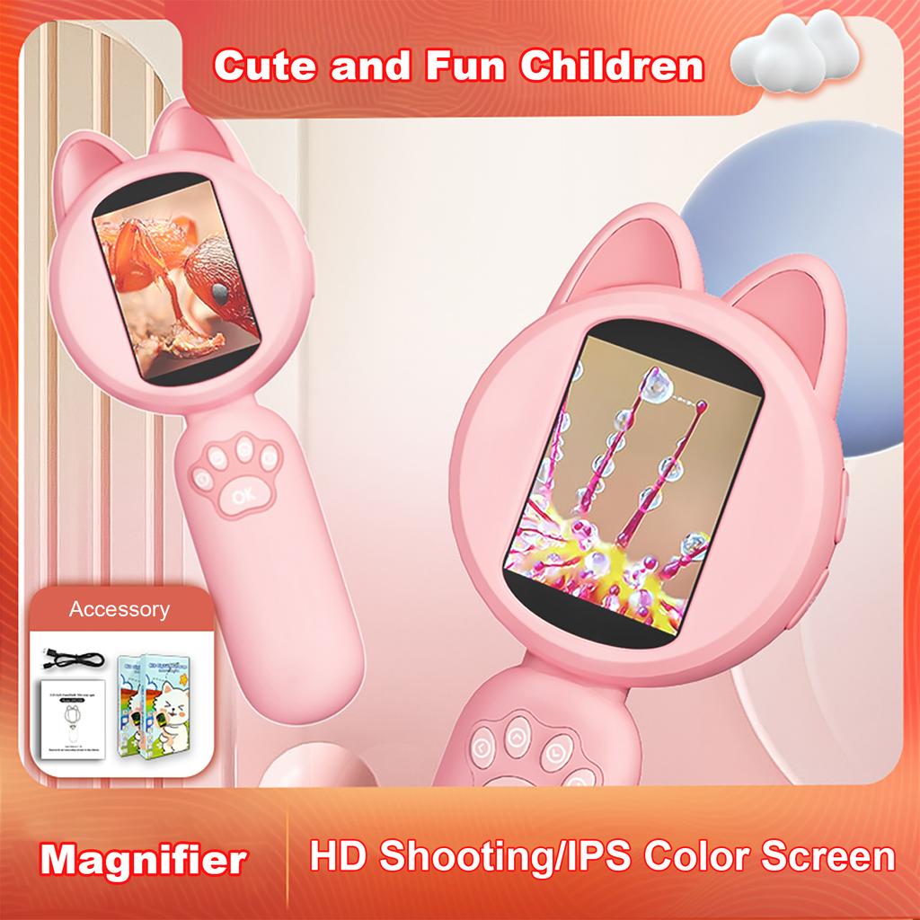 Handheld Microscope 4X with 2in Screen & 8 LED Lights Childs Magnifer Childs Mini Microscopes Xmas Birthday Gift for Boys Girls