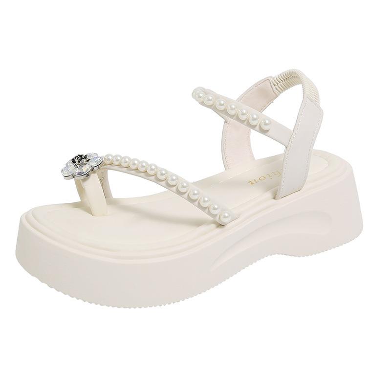 Strassbesetzte Zehensandalen für Damen-Sommerbekleidung, neue Mode und gehobenes Gefühl, dicksohlige, erhöhende und bequeme Strandsandalen für Damen
