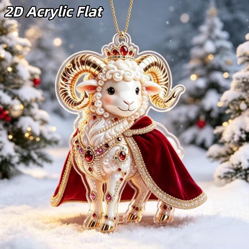 2D Acryl Sternzeichen Steinbock Weihnachtsbaum Anhänger Glücksbringendes Rot-Gold Design Für Rückspiegel Neujahr Hausdekoration