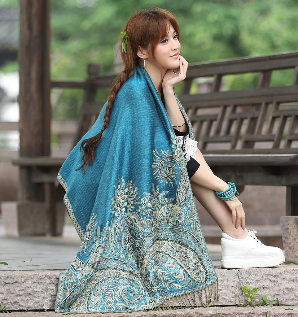 Jacquard tassel shawl spring and autumn thickened large cotton and linen women's shawl scarf dual-purpose