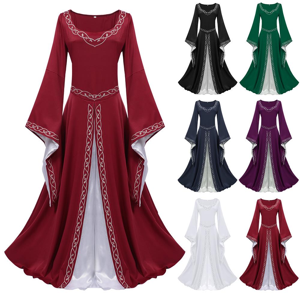 Abito da Donna Medievale Europeo a Maniche a Campana Color-Block