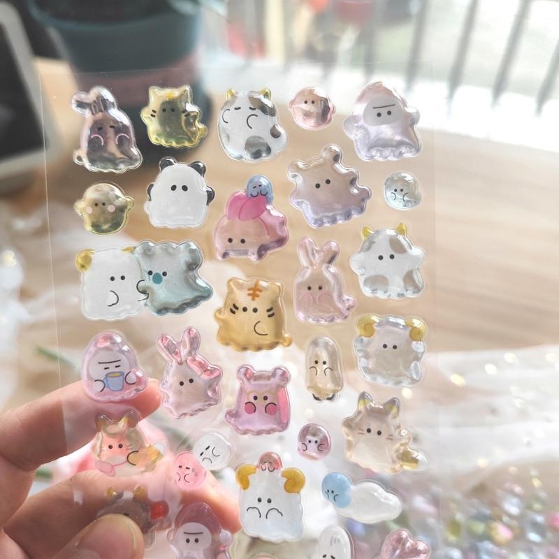 Cartoon Embossed Animal Sticker Waterproof PVC Resin Sticker for Notebook Card Making Phone Cover Kids Room Wall Art