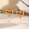 18k Gold Pearl & Heart Drop Earrings: Luxurious French Design In Stainless Steel