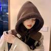 Women Wool Knitted Balaclava Hat Retro Solid Color Ear Warmer Hooded Cap Korean Girl Windproof One-piece Neck Collars Bonnet