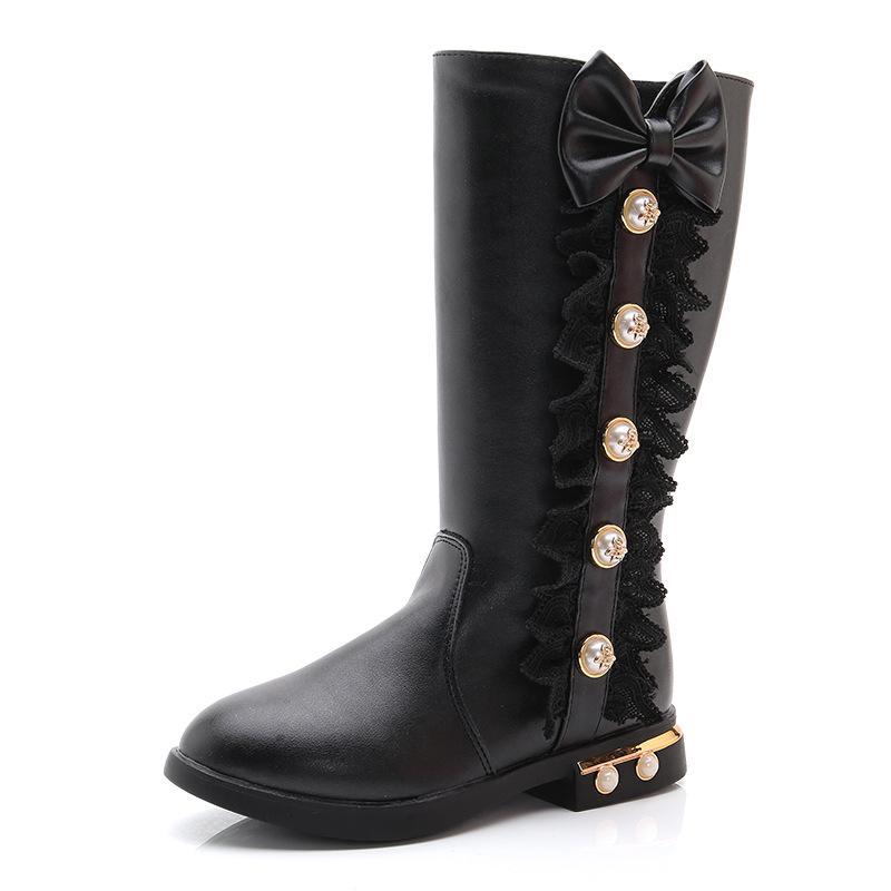 Girls Boots Autumn and Winter New Korean Version Children's High Boots Plus Velvet Little Girl Princess Long Boots
