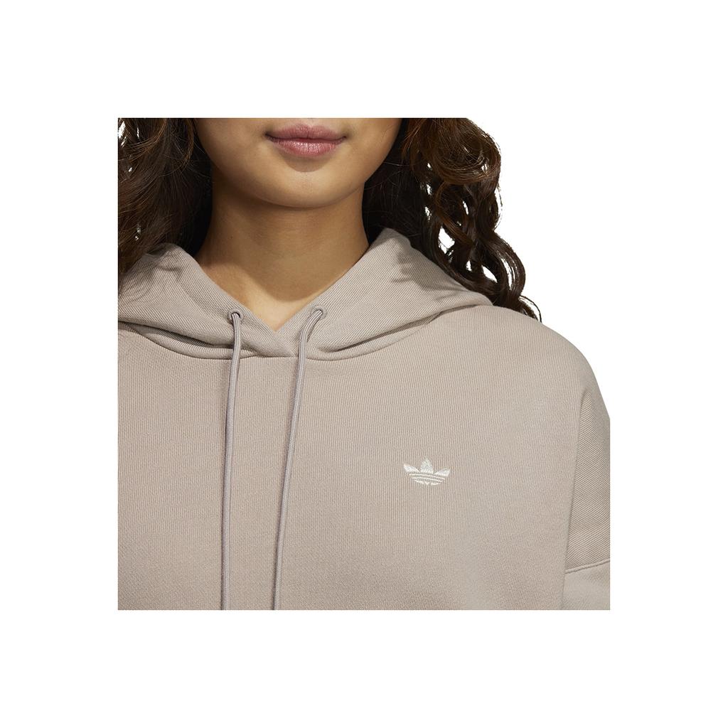 Adidas Hanorac cu mânecă lungă cu glugă, cu șnur, imprimat cu logo-ul trifoil, pentru femei, Gri IC8141