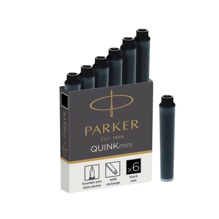 Cartouches d'encre - PARKER - Quink - 6 courtes - Noir - Pour stylo plume