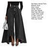 Women Pants High Waist Buttons Zipper Closure Denim Pants with Pockets Irregular Large Hem Wide Leg Solid Color Casual