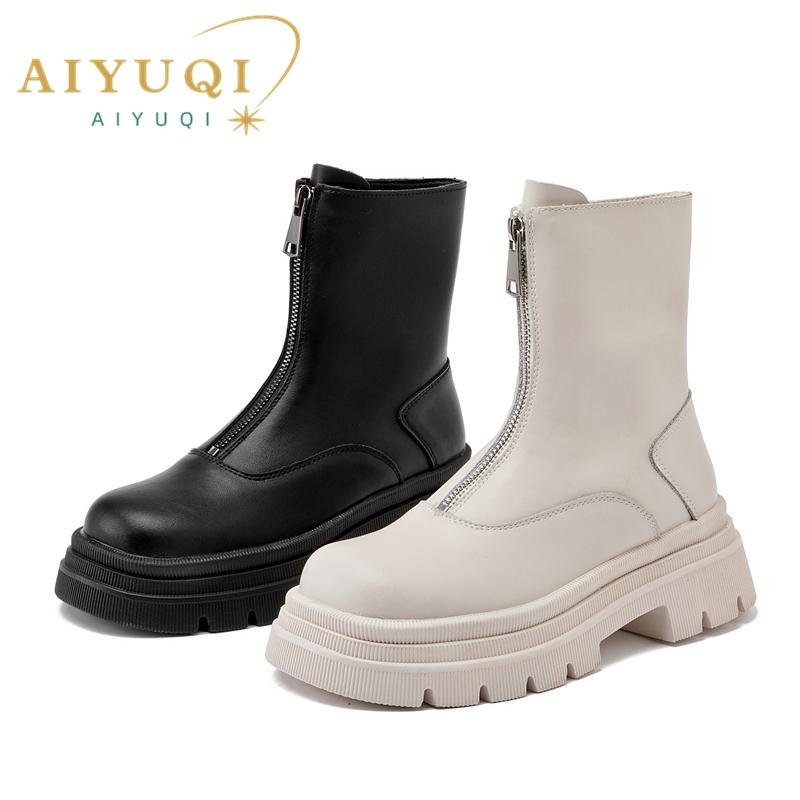 Fashion AIYUQI Women Chelsea Boots Genuine Leather 2025 New Warm Winter Boots Women Non Slip British Style Front Zipper Women Booties
