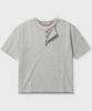 KIIMUIR [Crop] Striped Layered Henley Neck Short Sleeve T-Shirt_Melange Gray