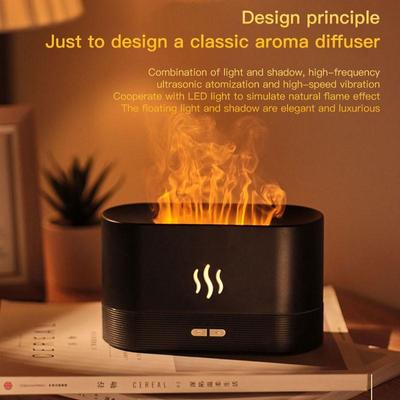 USB Essential Oil Diffuser with Simulation Flame, Ultrasonic Humidifier, Cool Mist Maker Fogger, and LED Essential Oil Flame Lamp Night Light, 180ml