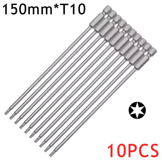 6/10Pcs 150mm Long Magnetic Torx Screwdriver Bits Set Electric Screwdriver Head T10,T15,T20,T25,T30,T35,T40