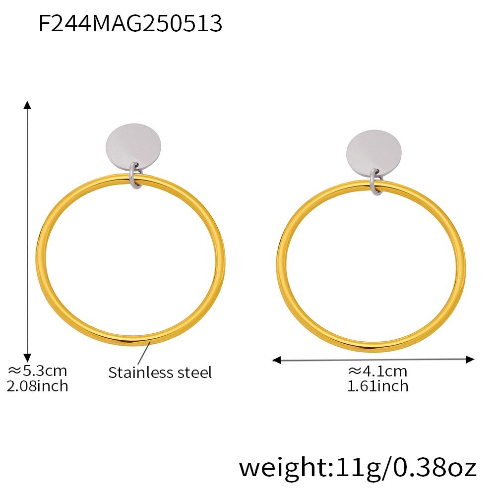 Two-tone Large Circular Ring Dangle Earrings In Stainless Steel Gold Silver Color Minimalist Stud Earring Ear Studs For Women