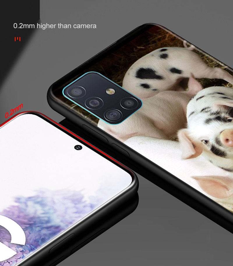 Cute Pink Pet Little Pig Phone Case for Samsung Galaxy A51 A71 A21S A12 A11 A31 A52 A41 A32 A72 A01 A22 A03S A13 5G Black Cover