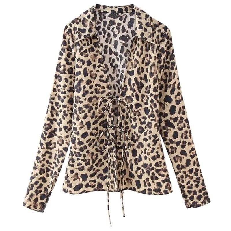 Fashion Style 2024 Spring/Summer New Arrival Women's Temperament Long Sleeve Bowknot Decoration Animal Pattern Print Shirt 4661041