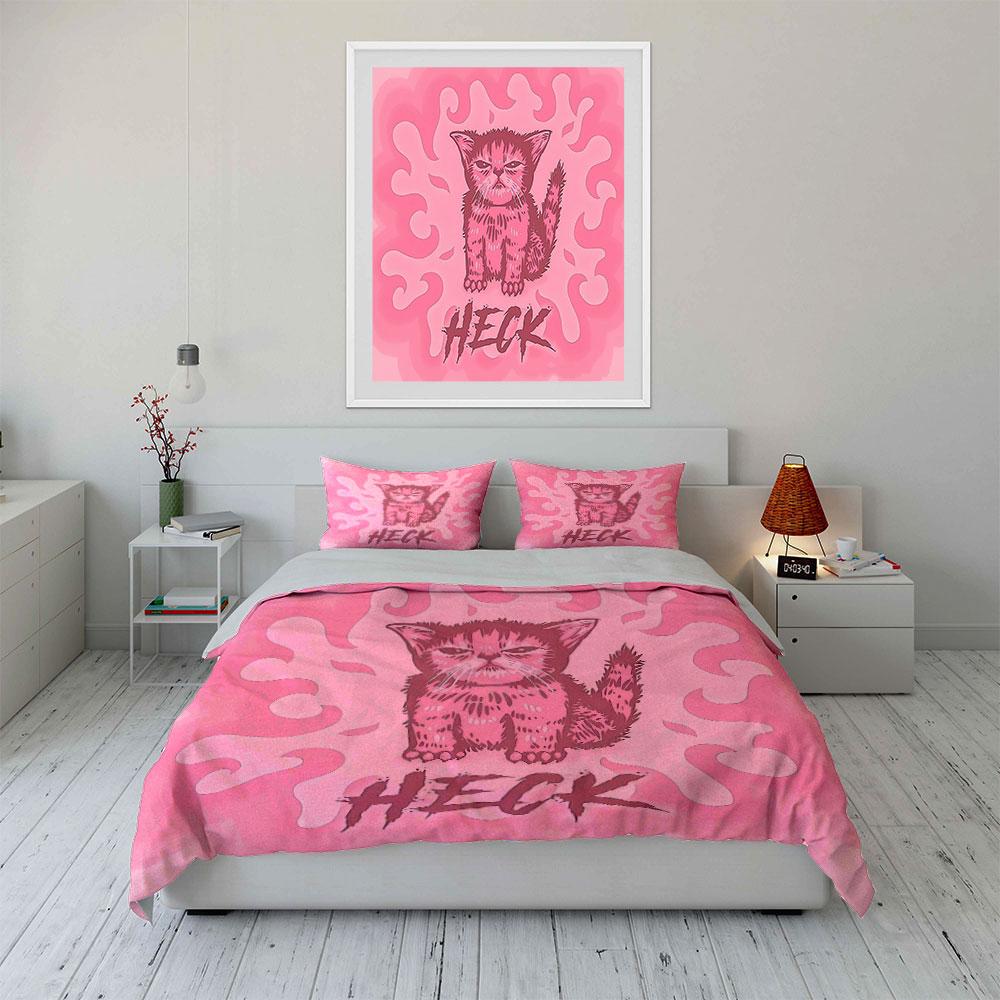 "Pink Cat Art Decorative Set" Bedding Set with 1 Duvet Cover 2 Pillowcases Single Double King Queen, Gift