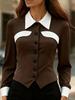 European 2025 Fashion Slimming Color Block Long Sleeve Women's Shirt
