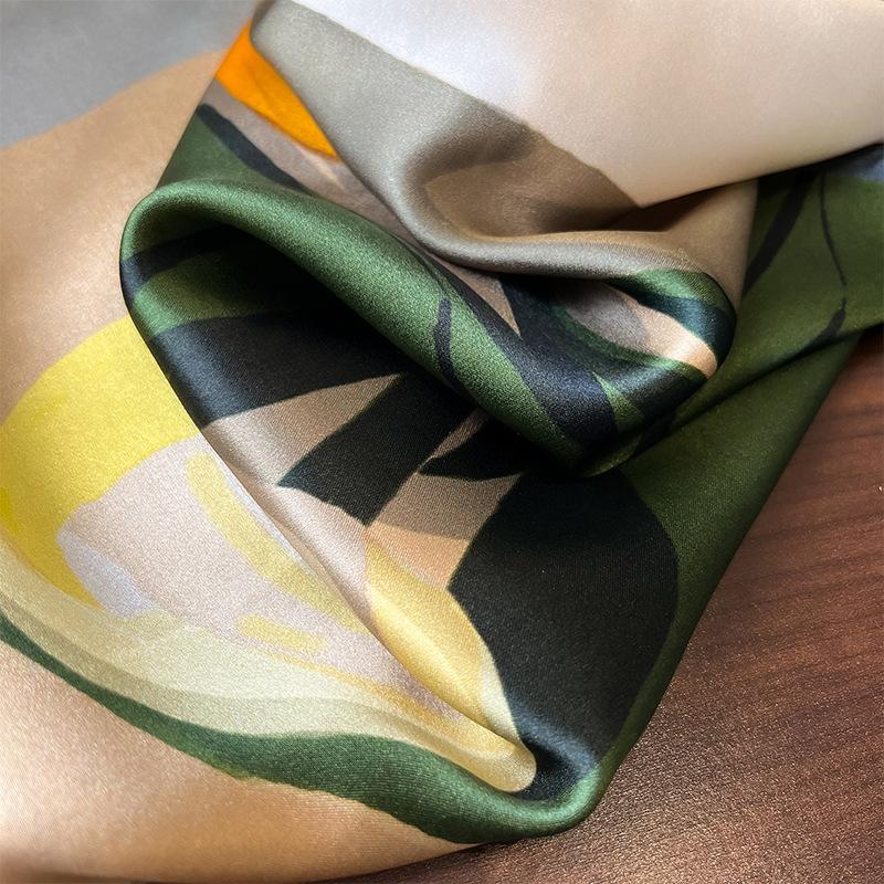 1116 New Tulip Silk Scarf Women's Spring Versatile Light Luxury Mulberry Silk Square Scarf Simple Plain Crepe Satin Silk Scarf