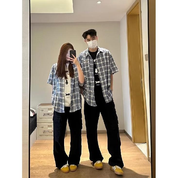 Pánská kostkovaná košile s čtvercovým výstřihem, mládežnická móda, japonský styl, umělecká, pánská volná košile, nová móda s dlouhým rukávem, podzimní trend, Harajuku