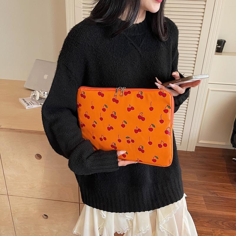 Simple Cherry Print Tablet Liner Bag Notebook Wear-resistant Computer Protective Cover Storage Bag Clutch Bag