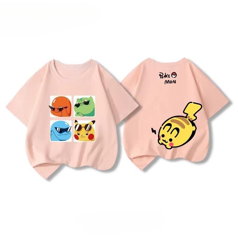 Potdemiel Summer New Pikachu Print Children's Cotton T-Shirt, Boys and Girls, Comfortable and Breathable Children's T-Shirt