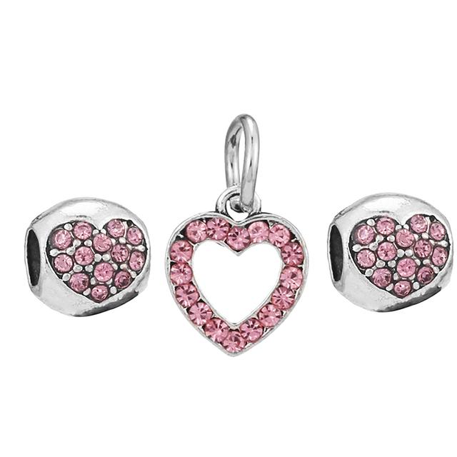 3pcs /Lot Pink Love Heart Beads Enamel Mom Pendant Fit Diy Brand Charm Bracelets Necklaces For Women Mother Jewelry Making