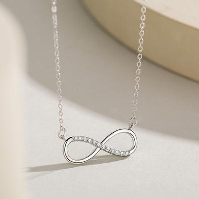 S925 Sterling Silber 8-figurige, mit Diamanten besetzte Anhänger-Halskette, weibliche koreanische Version, einfache, unbegrenzte Liebe, Temperament, Netz, rote Schlüsselbeinkette