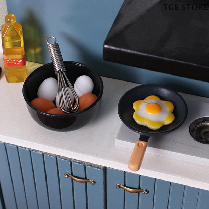 10Pcs/set Simulation Mini Bowl Egg Fryer Egg Beater Food Model Dollhouse Miniature DIY Doll House Accessories Furniture Decor