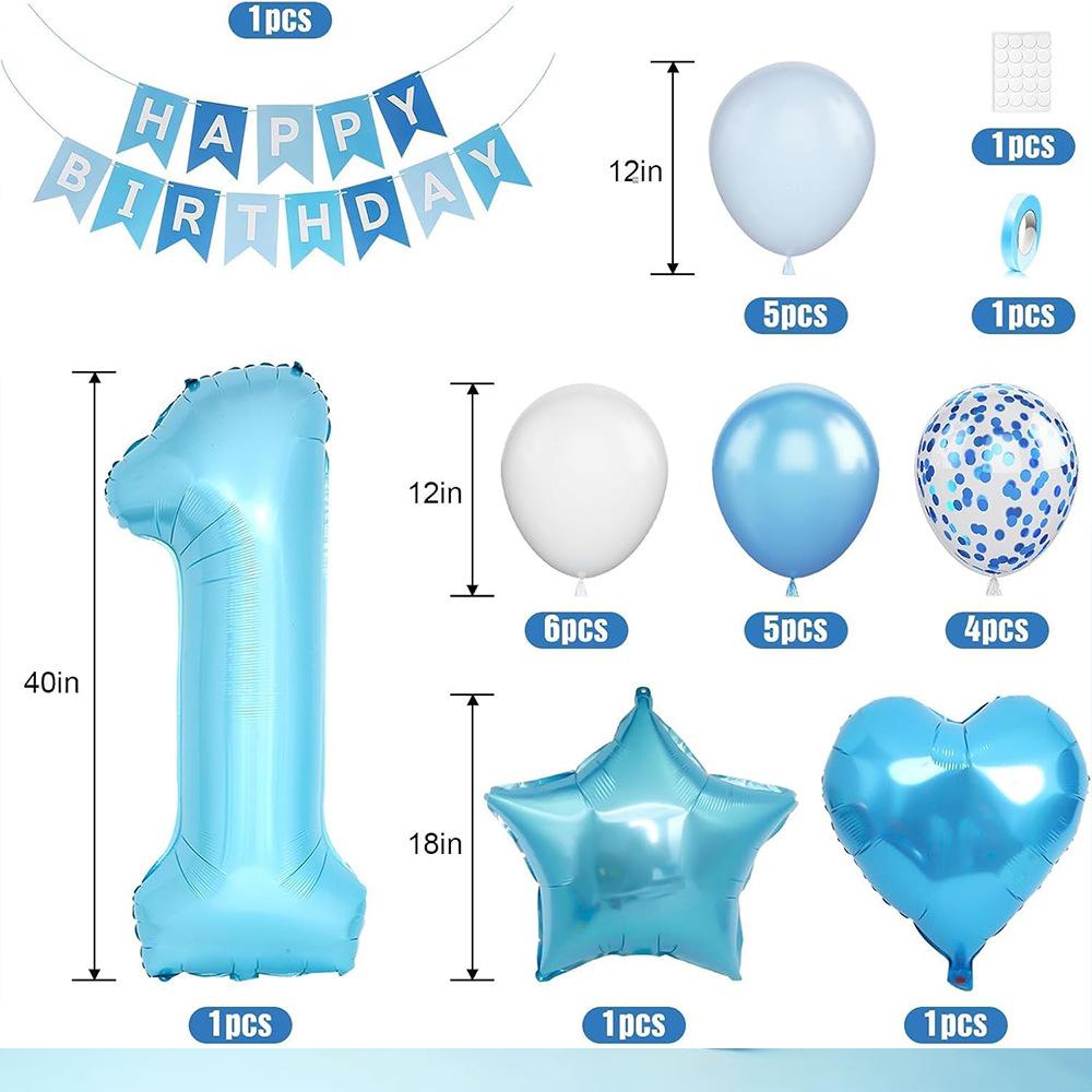 Pearlescent Digital Balloon Star Shaped Aluminum Foil Balloon Set Baby Birthday Party Decoration One Year Decoration Banner