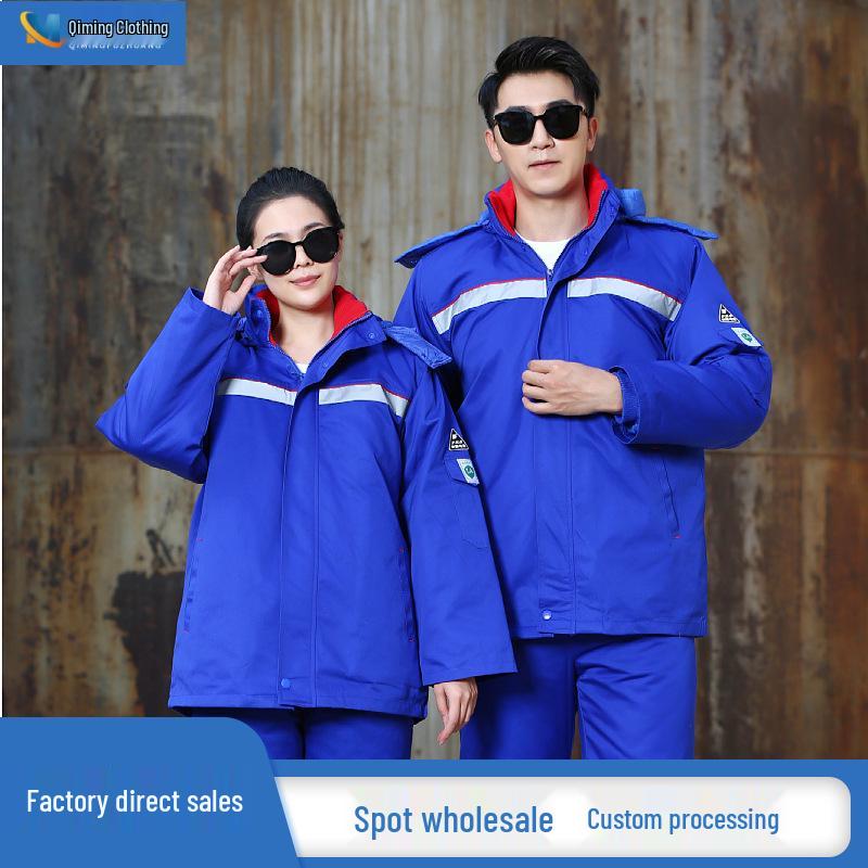Autumn Winter Cotton Padded Anti-static Reflective Cold-resistant Workwear Overalls with Print Embroidery