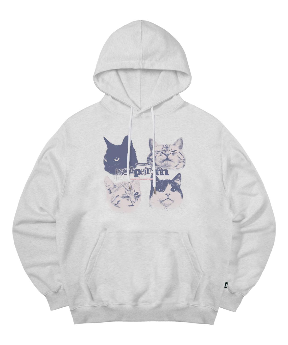 Escape From Blue Natty Cats Print Hoodie White Melange Xl