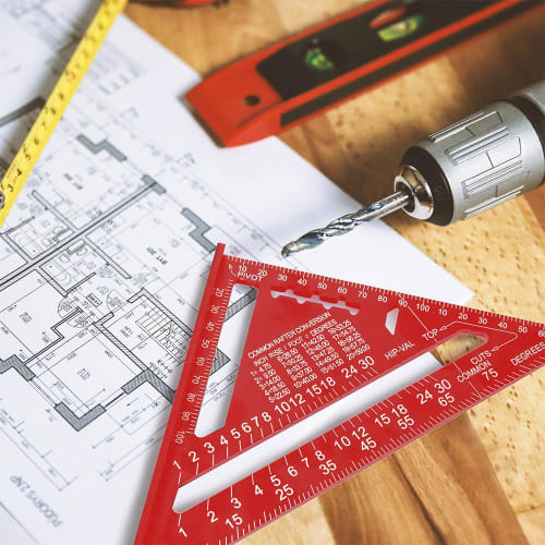 Beslands Triangle Ruler, Woodworking Circular Saw Ruler, Set of 2, 18*18cm, 30*30cm, Double-Sided Graduations, Aluminum Alloy, Carpentry Tool, 0-90 De