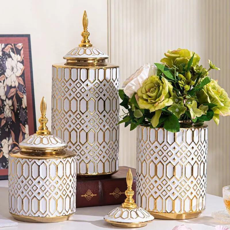 White Gold-plated Ceramic Vase Living Room General Jar Jewelry Storage Rack Creative Floral Decorations and Ornaments Flower Pot