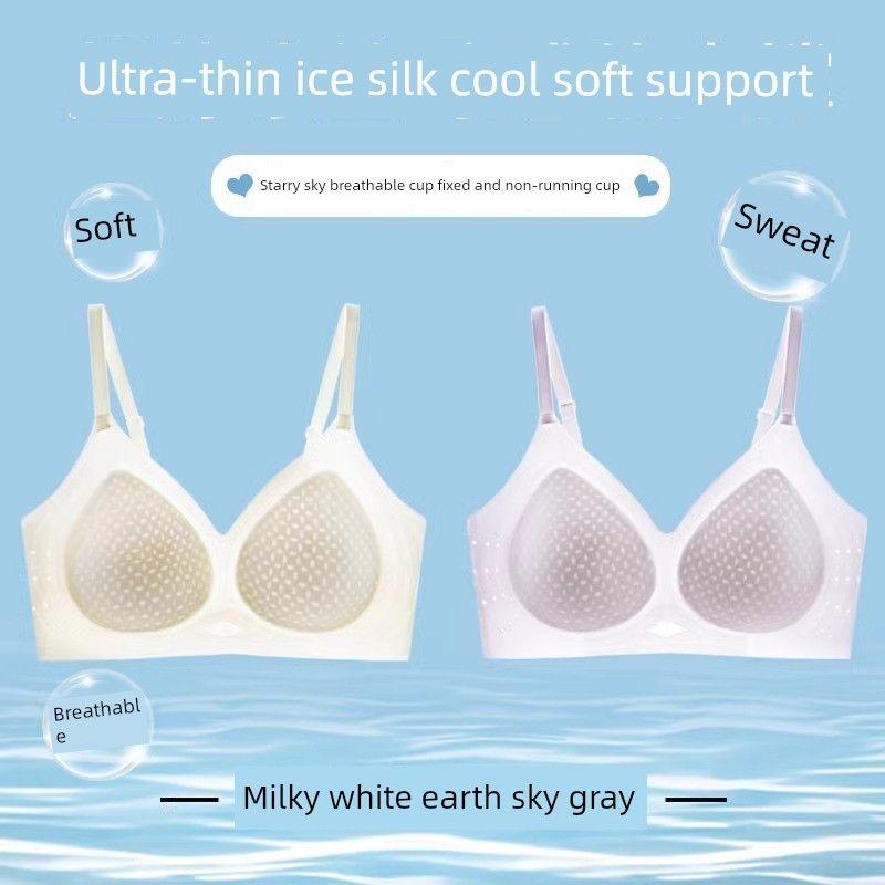 Seamless Ultra-Thin Cool Ice Silk Quick-Dry Women's Thin Bra for Large Busts, Minimizing and Gathering Effect, Summer Lift-Up Bra