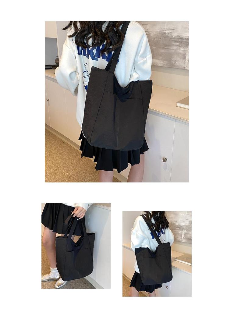 Women's Large Nylon Tote Bag - 2024 Spring/Summer, Solid Color, Lightweight, Eco-Friendly, Bucket Style, High Capacity, Casual.