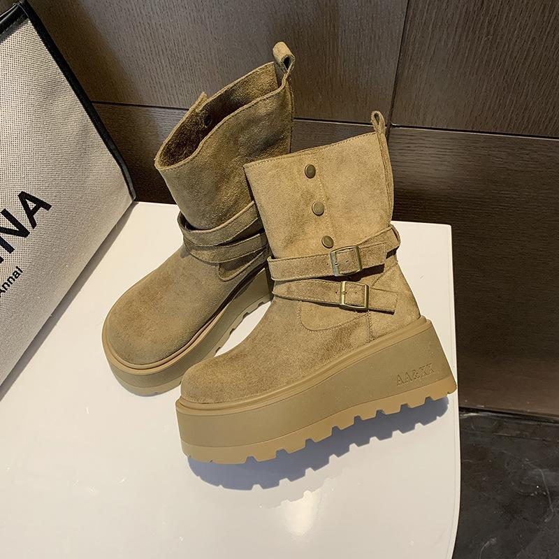 

Женская обувь белая ретро маленькая толстая подошва увеличивающая рост ботинки мартин женские 2025 новая осень тонкие универсальные короткие 40 абрикосовый