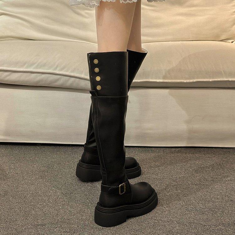 Coarse-heeled knight boots women's 2025 new autumn and winter piled thickened fluffy snow cotton boots stacking boots