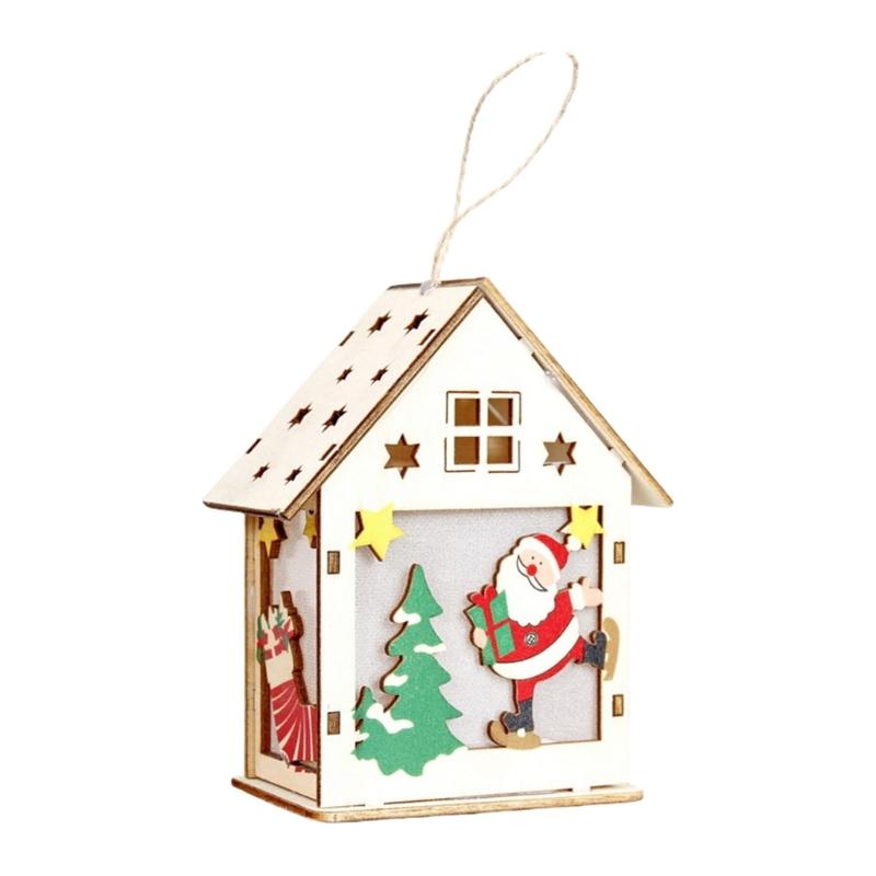 Illuminated Wooden Cottage Ornament Christmas Tree Hanging Decoration For Mantels Door Window Holiday Party Decoration