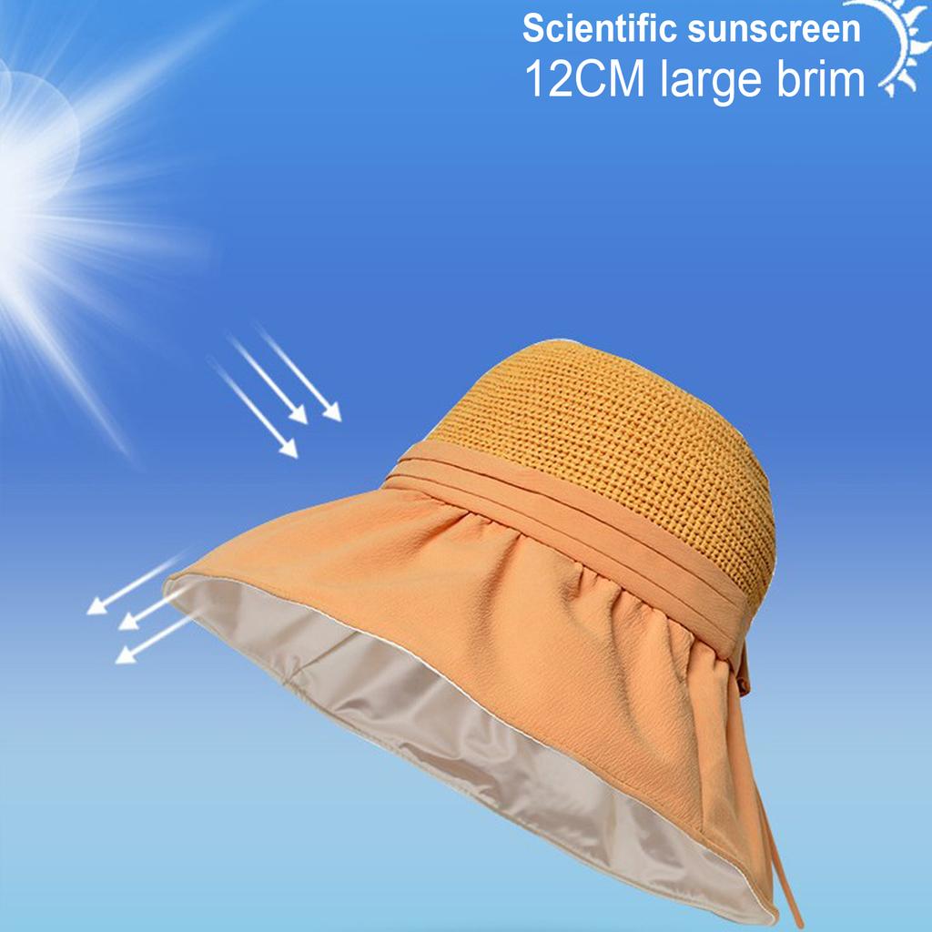 Women's Big Brim Sunscreen Breathable Sun Visor Bucket Hat with Sweet Bowknot