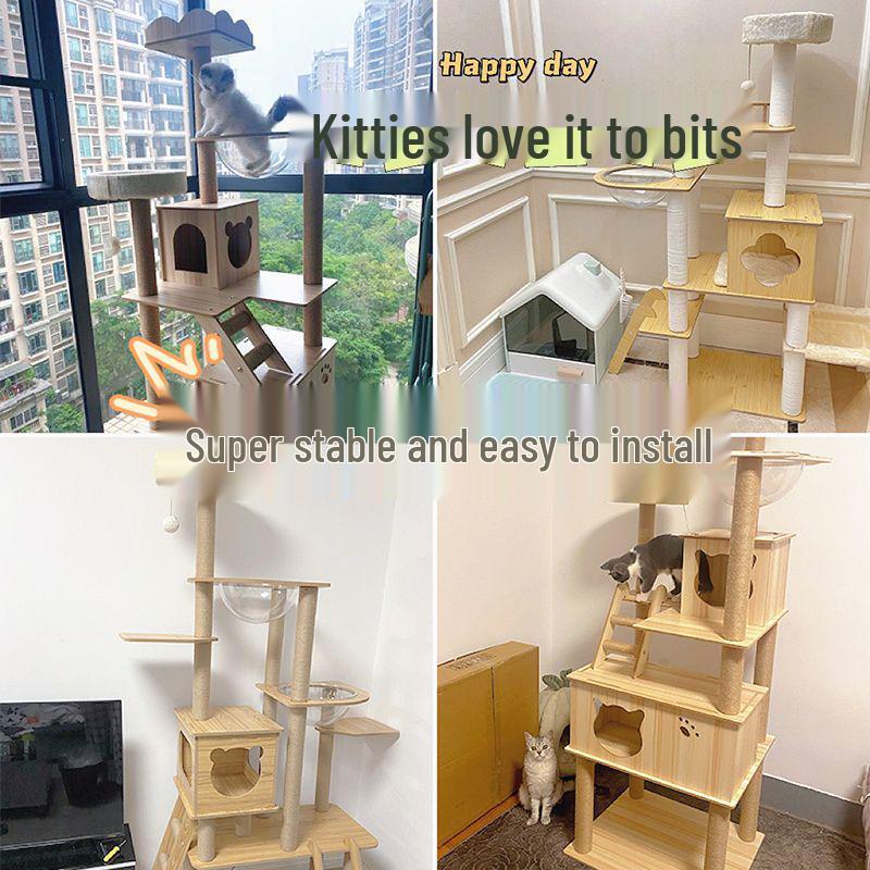 Sisal Cat Tree with Multi-Layer Platforms, Bed, and Space Capsule - Space-Saving Climbing Frame