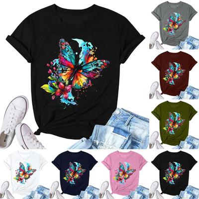 Women's Fashion Printed Casual Pleated Round Short Sleeve T-Shirt Top