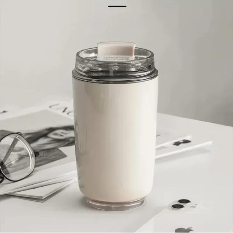 

D14 Tumbler Thermos Mug Milky White Coffee Mug Car Thermos Water Bottle Travel Stainless Steel Vacuum Bottle Drinking Jug 301-400ml білий