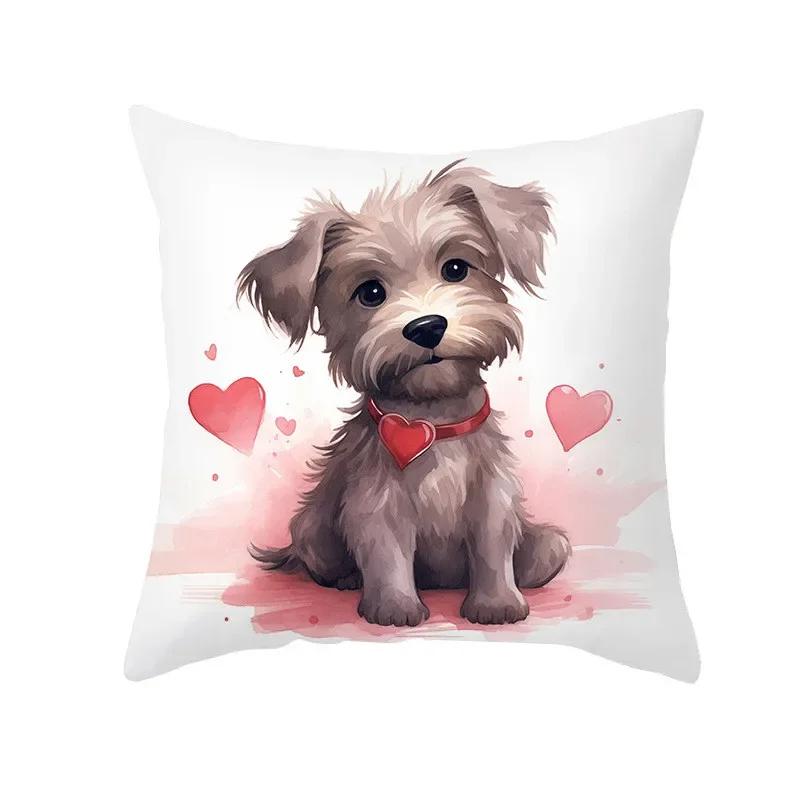 40/45/50Cm Cute Pet Dog Printed Cushion Cover For Sofa Valentine'S Day Love Animal Pillow Cover Home Decor Waist Pillowcase