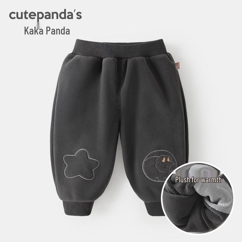 Kaka Panda Kids' Fleece-Lined Hoodie & Pants Set - Winter Warmth for Boys & Girls