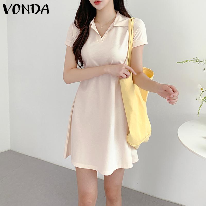

VONDA Летнее женское однотонное короткое платье-рубашка с V-образным вырезом
